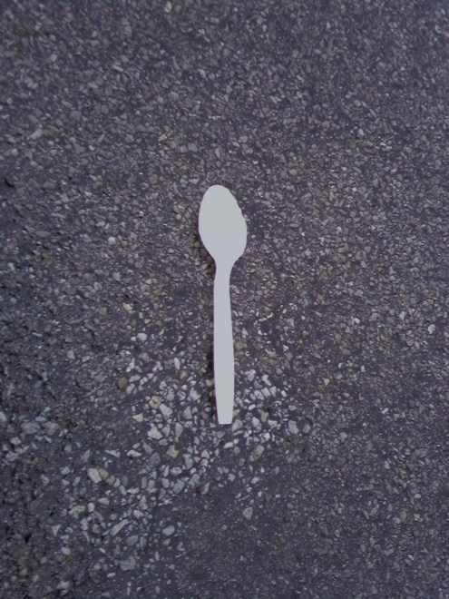 Last picture. It's another spoon. The detail kind of got washed out by the color, but it's your basic, plastic, white, disposable spoon. This is the second spoon on the street in 2 weeks. I'm smelling a trend...(and a new feature for me) 